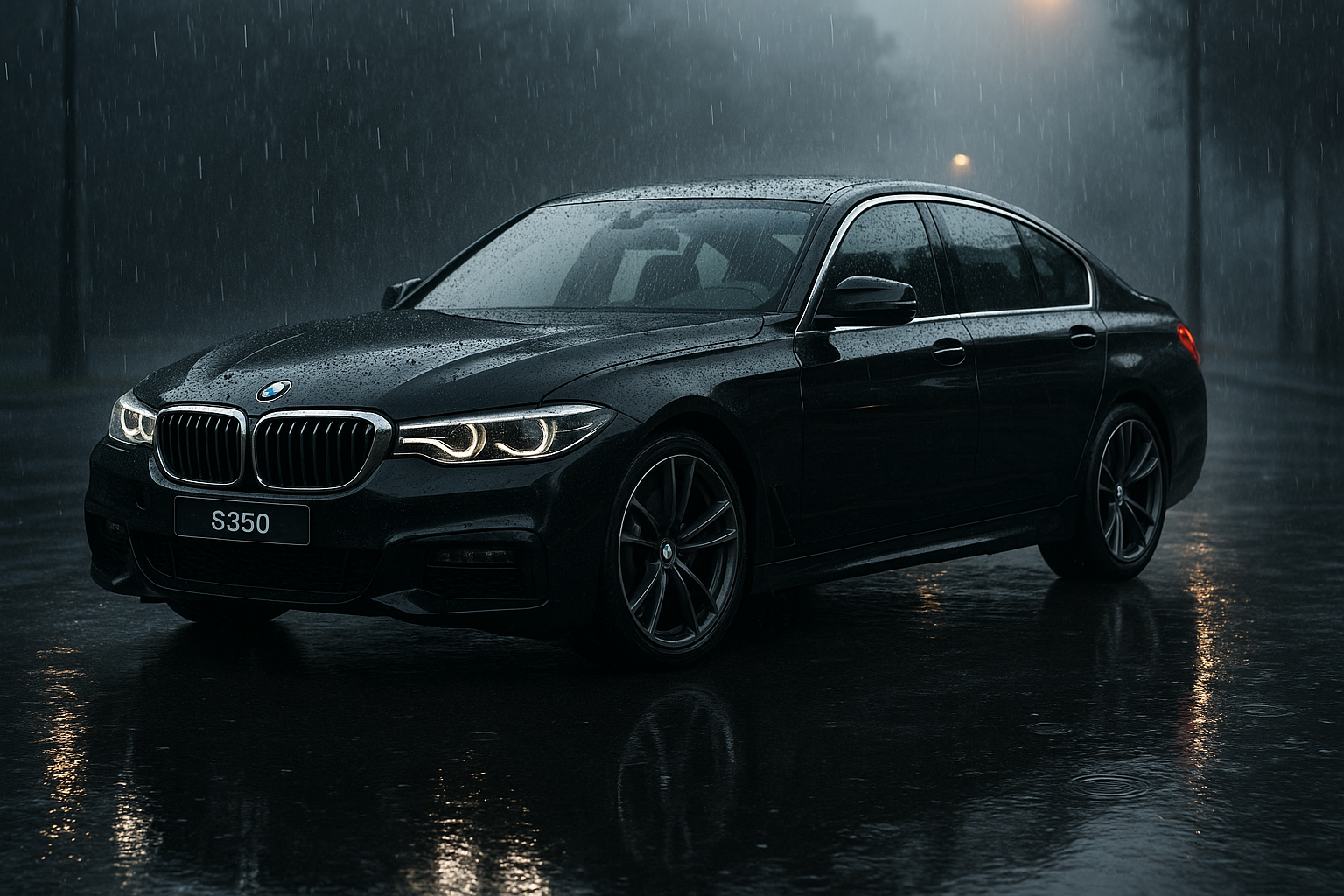 Bmw S350 black edition parked on road in rain
